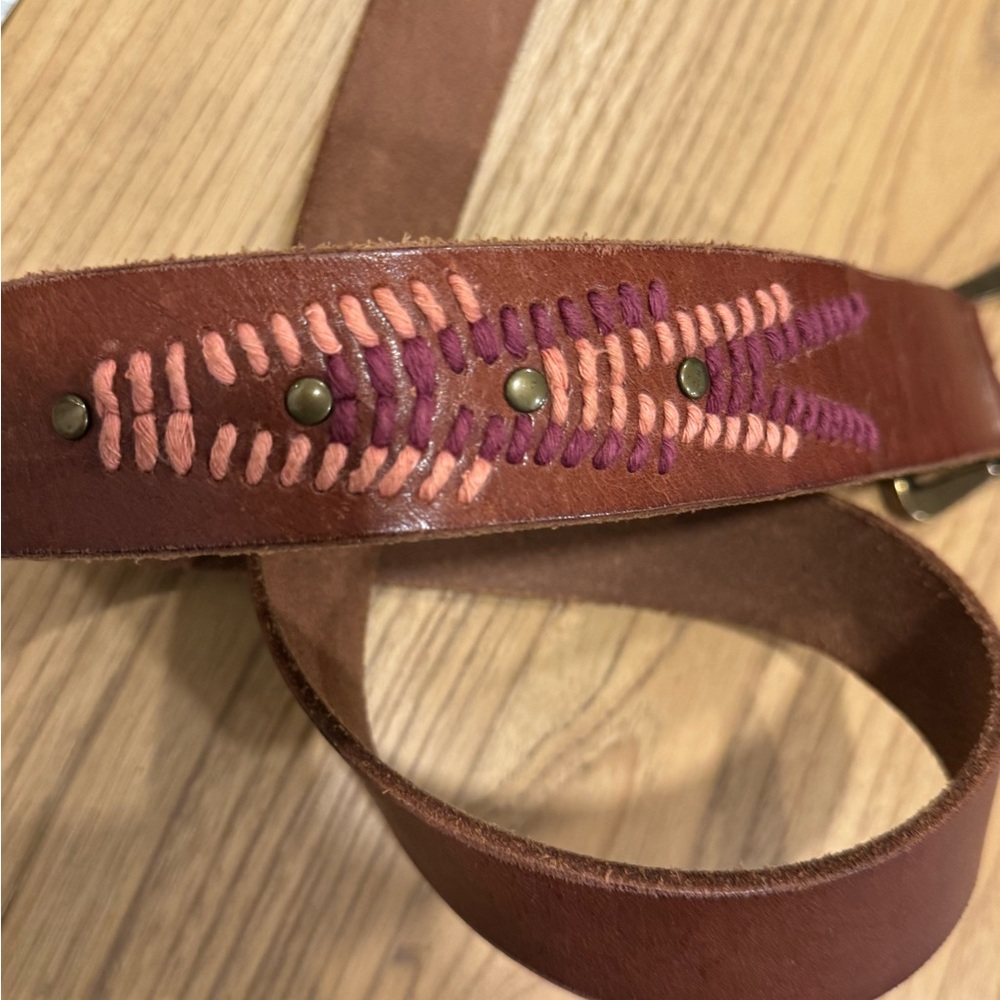 Lucky Brand Embroidered Beaded Boho   Brown Genuine Leather Belt Sz L - Picture 4 of 15
